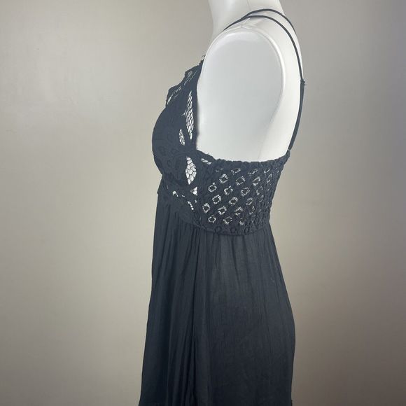 Free People Adella Mini Slip XS Dress Boho Chic Lace Tiered Ruffles Black Boho - Picture 5 of 7